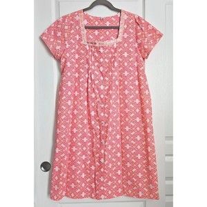Pink K Pearl Snap Housecoat Duster Coral Butterflies Patio House Dress Medium